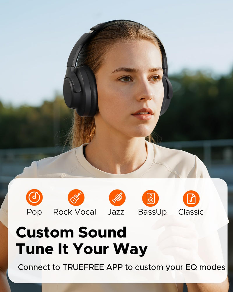 truefree HF10, Hybrid Active Noise Cancelling Foldable Headphones | Wireless Over Ear Bluetooth 6.0 ANC Headset, 125 Hours Playtime, Spatial Audio, Deep Bass, App Custom EQ, Dual Connection