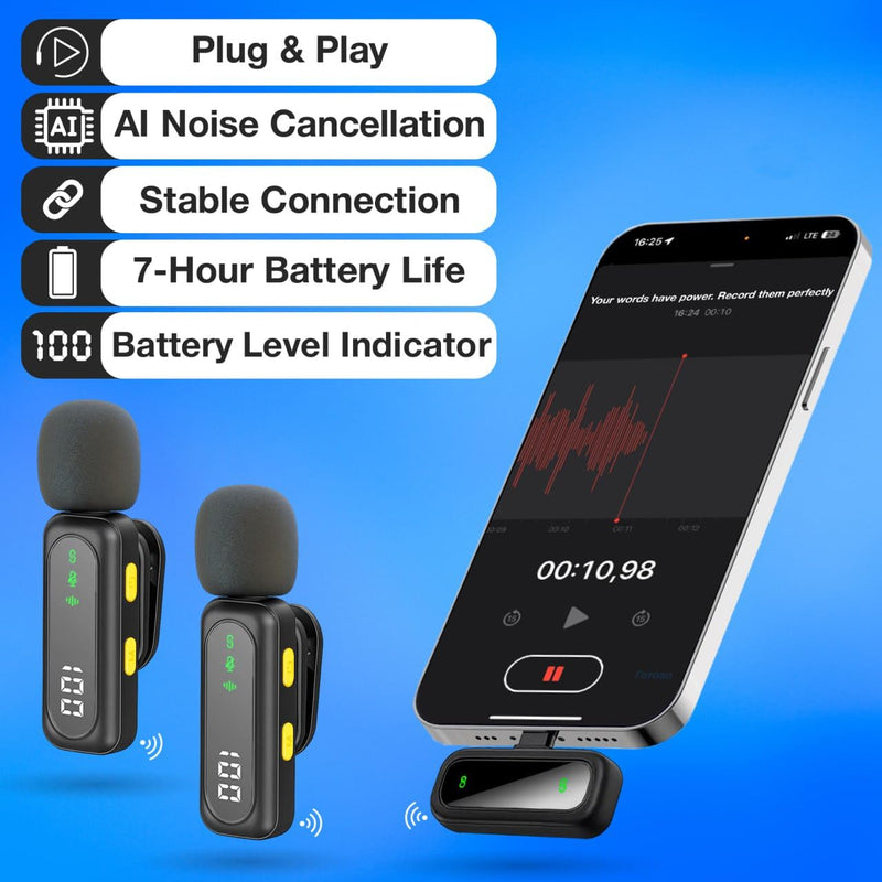[AUSTRALIA] - Wireless Lavalier Microphone for iPhone Mini Mic Android/Tablet/PC Video Recording Clip-on Mics with Rotatable Clip&Denoise Recording, Ideal for Vlog Tiktok Youtube Podcast Content Creator 