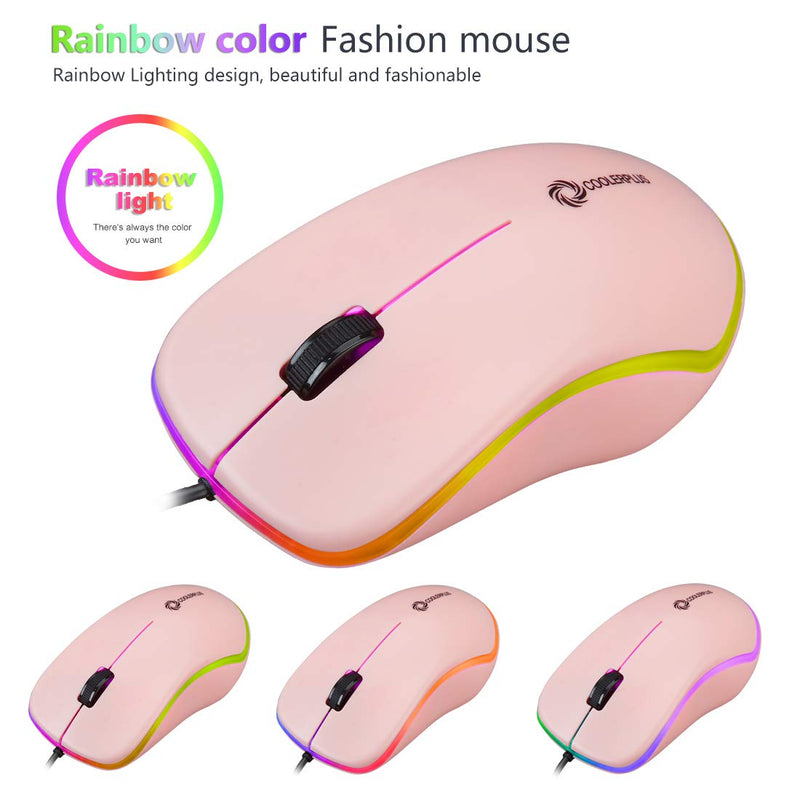 Coolerplus FC112 USB Optical Wired Computer Mouse with Easy Click for Office and Home, 1000DPI, Premium and Portable,Compatible with Windows PC, Laptop, Desktop, Notebook（Pink Pink
