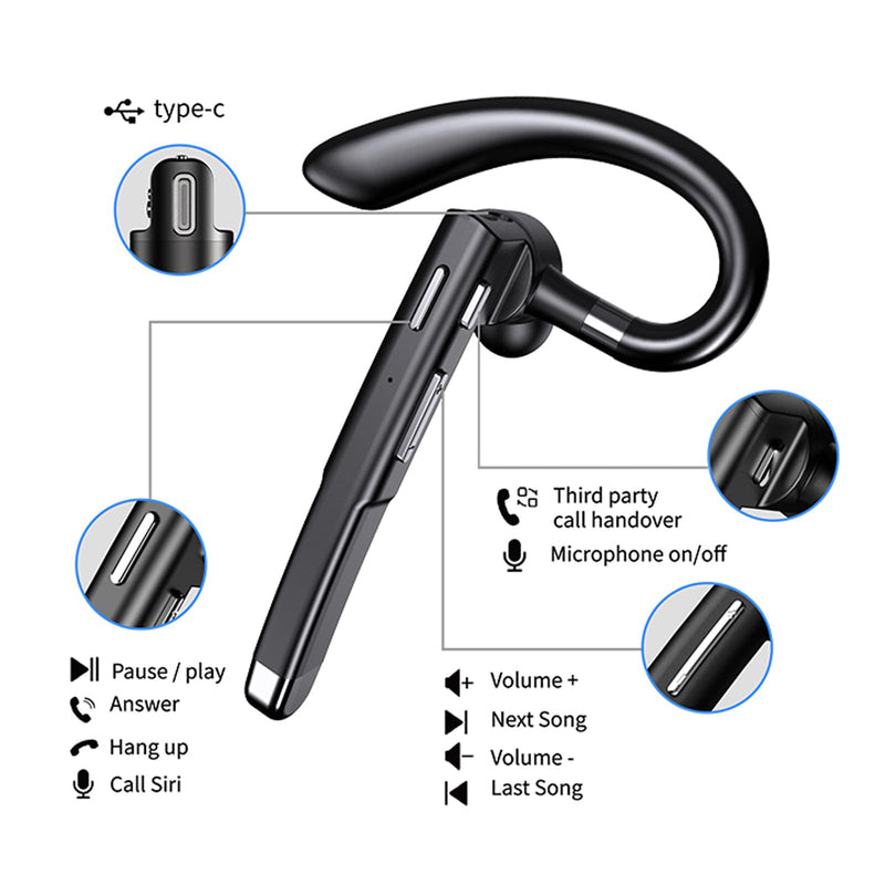 Wireless Headset Business Earpiece 30Hrs Playtime with 450mAh Charging Case Built-in Mic Noise Cancelling Headphone Handsfree Sports Earphone for Android iOS Driving Trucker Driver Business Office Black