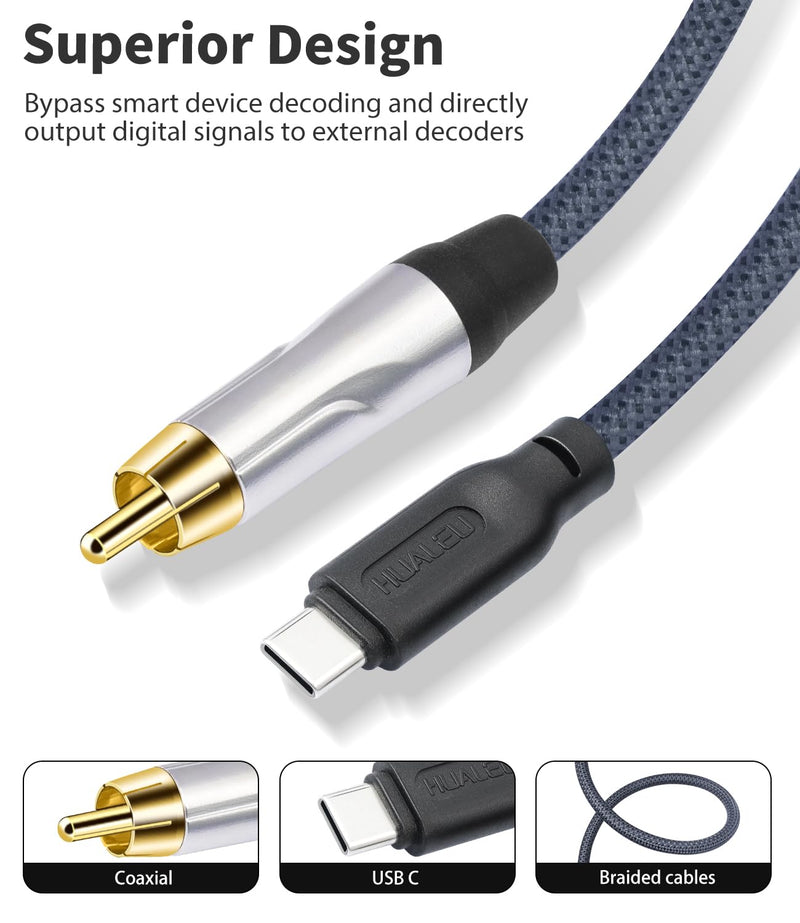[AUSTRALIA] - 6FT USB c to Coaxial Cable Male Type-c to Digital coaxial Audio Adapter, It can Output 32-bit/384kHz Digital Audio Signals for dac amp Sound Preamp Amplifier 