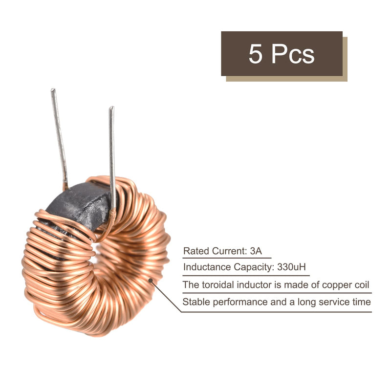 sourcing map 5x Toroidal Core Inductor Copper Coil Magnetic Inductance 330uH 3A for DIY Board