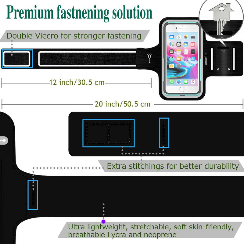 Phone Holder for Running, Armband for Cellphone, iPhone 13 12 11/13 12 Pro/13 12 11 Pro Max/XR/8 7 6s Plus, Samsung Galaxy A/S/Note, LG, Moto, Up to 6.9’’, for Exercise, Gym, Workout-Black Black