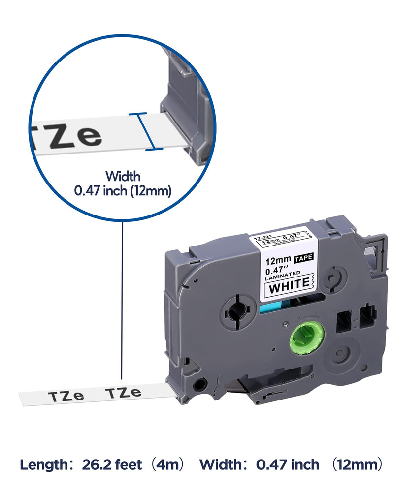 [AUSTRALIA] - 6-Pack Replacement for Brother P Touch Label Tape TZe-231 131 431 531 631 731 12mm 0.47 Laminated Label Maker Tape Multi-Color Work for PT-D210 H110 D220 D410 D600, Clear/White/Red/Blue/Yellow/Green 