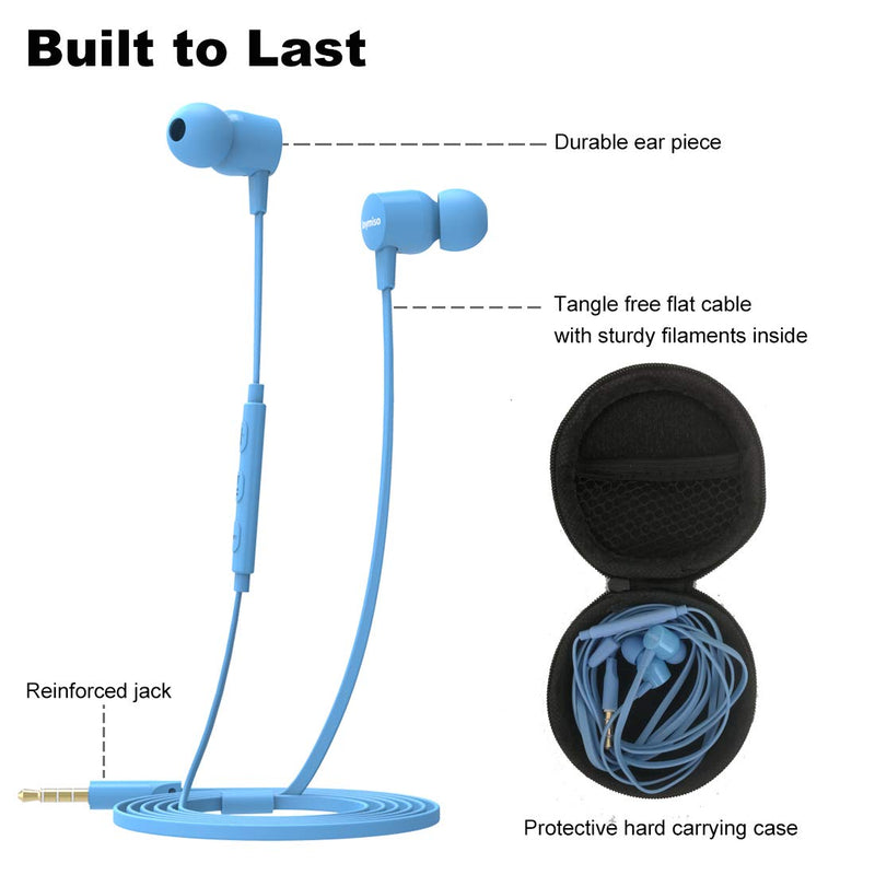 Wired Earbuds for School Kids Women Small Ears w Mic, Case, 3 Sets Bundle | Case, Volume Control, 6 Sizes Tips, Lightweight Comfortable, Tangle Free Flat Cable, in Ear Headphones for Cell Phone Laptop