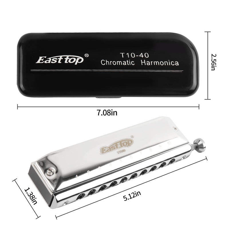 Professional Chromatic Harmonica C Key，Standard 10 Holes 40 Tones Mouth Organ T10-40 Harmonica for Adults,Professionals and Students(T10-40)