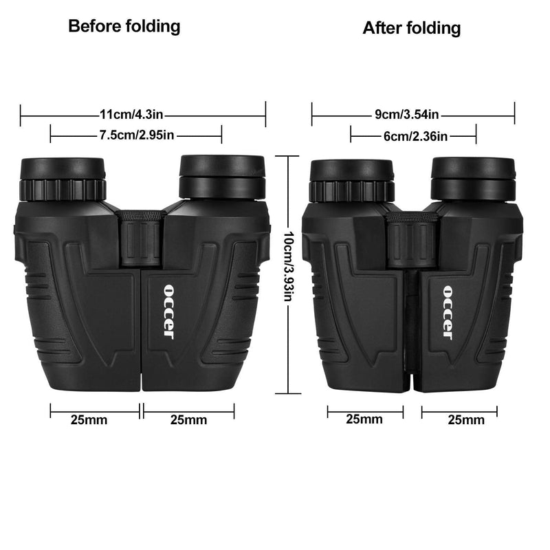 occer 12x25 Compact Binoculars with Clear Low Light Vision, Large Eyepiece Waterproof Binocular for Adults Kids,High Power Easy Focus Binoculars for Bird Watching,Outdoor Hunting,Travel,Sightseeing Black