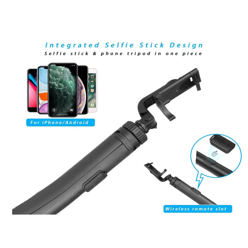 66" Selfie Stick Tripod for Cell Phone & Camera, All in 1 Expandable Phone Tripod with Remote Control and Rotate Phone Holder, Portable Tripod for iPhone/Goproo and Cameras.(black) black