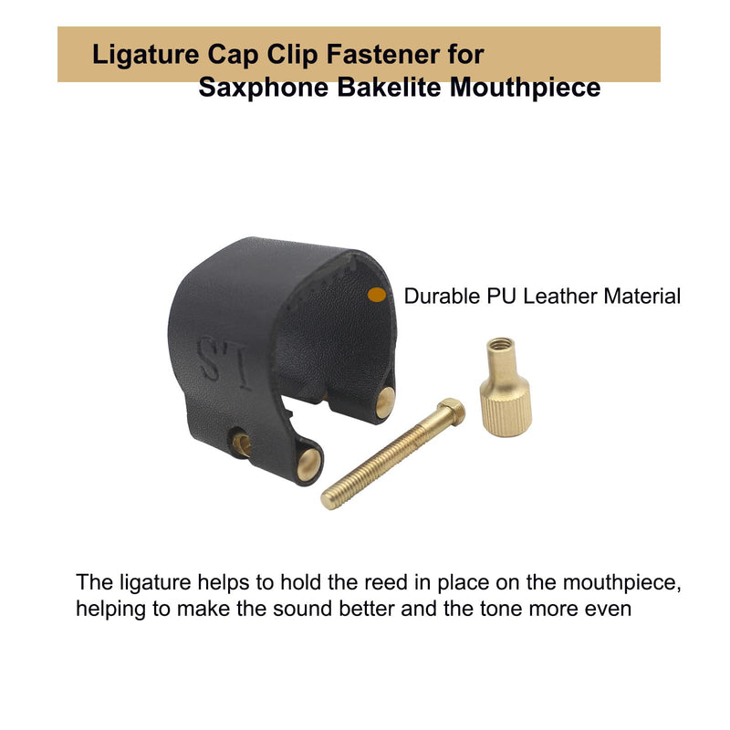 [AUSTRALIA] - PU Leather Alto Saxophone Ligature Clip Fastener with Saxophone Mouthpiece Plastic Cap For Alto Sax Saxophone 