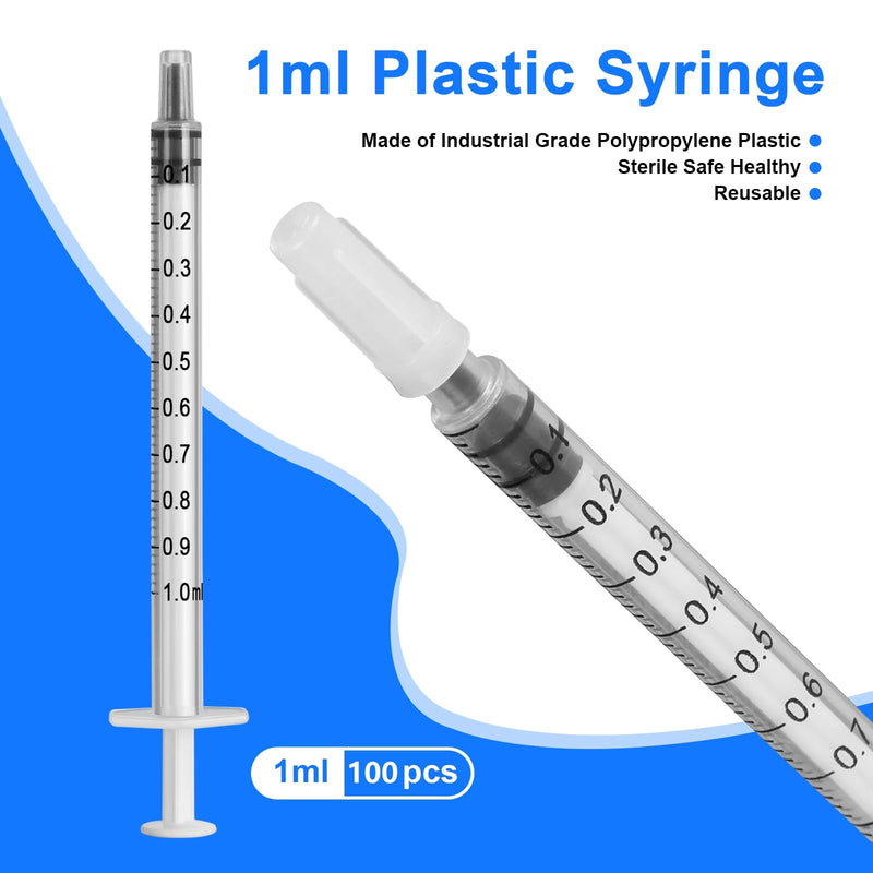 Pack of 100 1 ml Colostrum Syringe with Caps without Needle Colostrum Syringe Plastic Syringes for Refilling and Measuring Liquids, 1 ml Syringe for Scientific Laboratories, Plant Watering 100 Stück