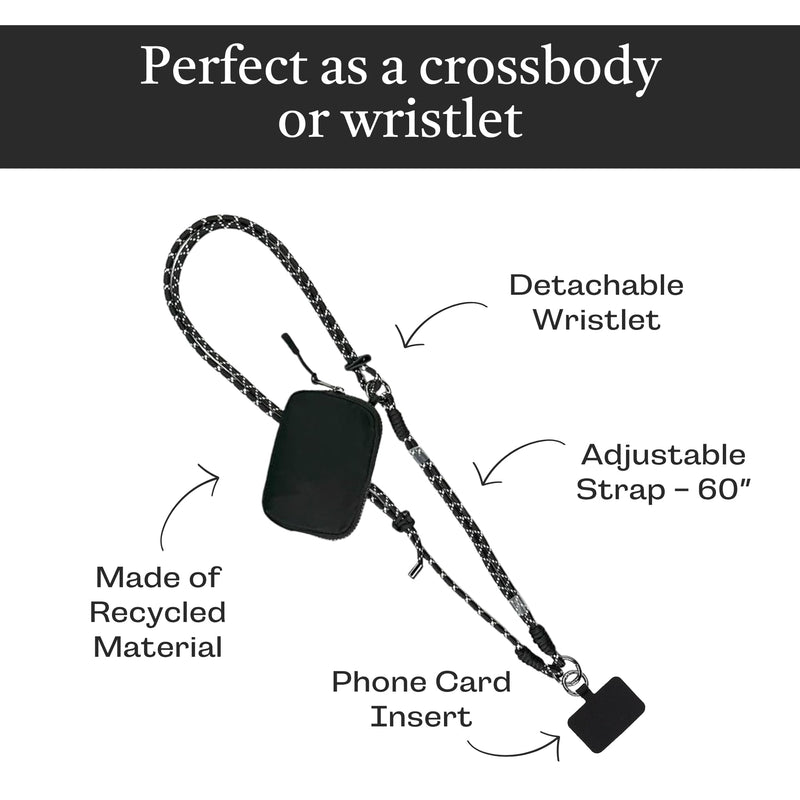 Save the Girls Active Phone Lanyard Crossbody Rope Strap with Wallet, Black | Crossbody Rope Cell Phone Lanyard with Zippered Wallet Pouch. Adjustable, Hands-Free Phone Strap for Life on the Move. Twin Black