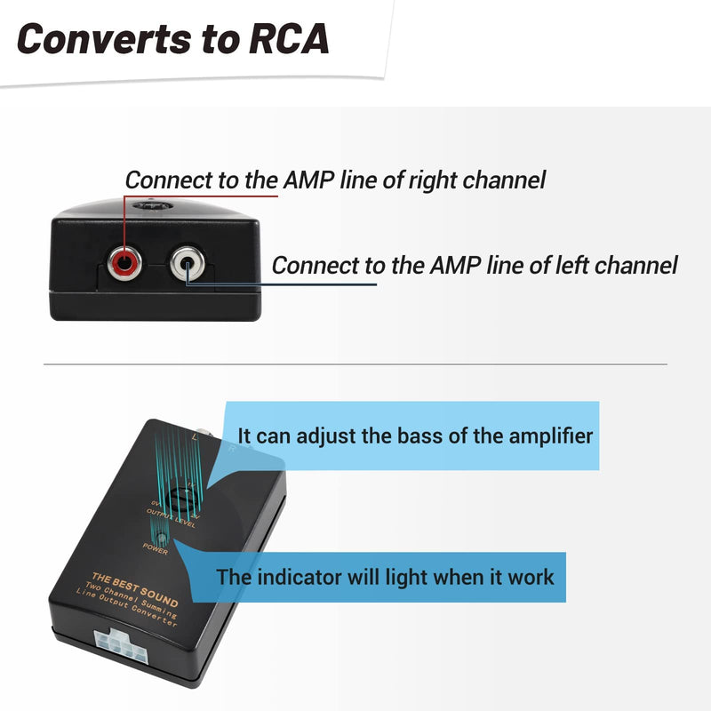 Car Audio Speaker Wire to RCA Line Output Converter, 2-Channel High to Low RCA Converter for Adding Amplifier Subwoofer to Stock Stereo