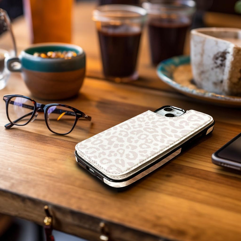 uCOLOR Flip Leather Wallet Case Card Holder Compatible with iPhone 13 6.1 iPhone 14 6.1 Women and Girls with Card Holder Kickstand (Beige Leopard) Beige
