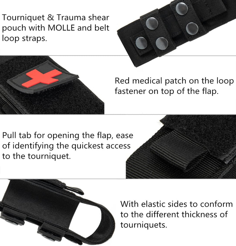 Tactical Molle Tourniquet Holder, Portable TQ Military First Aid Equipment Case & Trauma Medical Shear Pouch Black