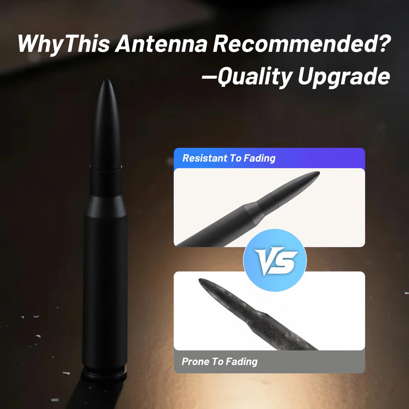 [AUSTRALIA] - 7.8in 50 Cal Bullet Antenna Black Antenna for Truck Car Antenna Replacement Truck Antenna Slverado 1500 Bullet Antenna Ford f150 f250 f350 GMC Sierra 1500 ram 1500 Jeep Dodge (Black) 7.8inch 