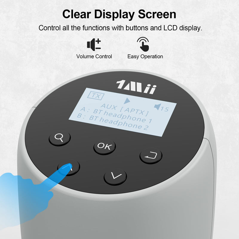 1Mii DS70 Bluetooth 5.2 Audio Transmitter for TV to Wireless Headphone/Speaker, LED Display, 100% TV Compatibility Delivers
