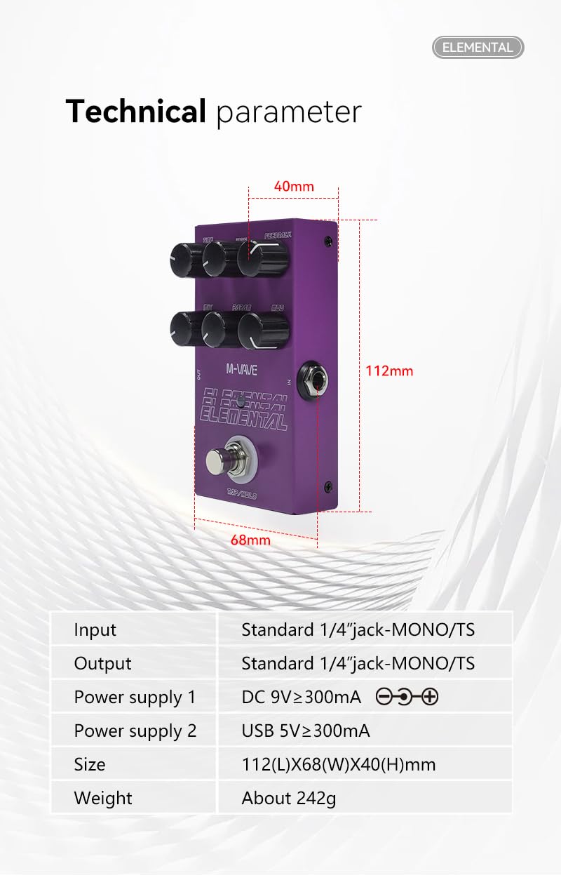 New Elemental Digital Delay Pedal 9 Different Delay Guitar Effects Delay Guitar Pedal Supporr for HOLD Mode and TAP