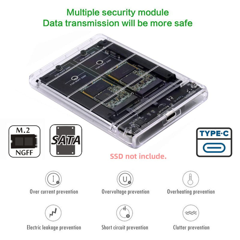 xiwai Dual NGFF B+M-Key M.2 SSD Card JOBD Raid0 Span Bridge to USB3.0 Type-C USB-C 2.5inch SATA Combo Enclosure NGFF+NGFF to USBC
