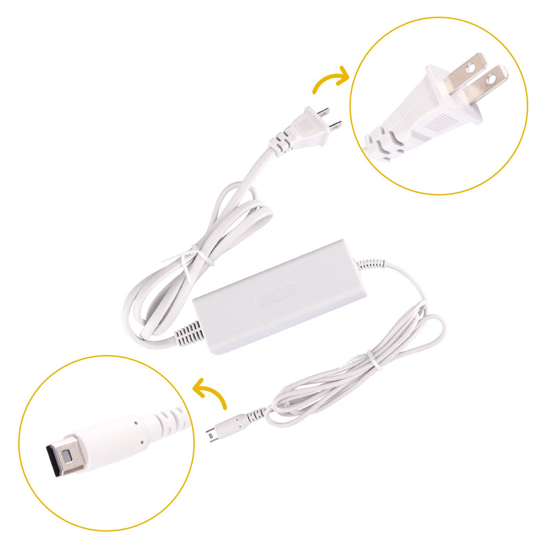 Charger Kits for Wii U Gamepad, AC Power Adapter Charger and USB Charging Cord for Nintendo Wii U Gamepad Remote Controller