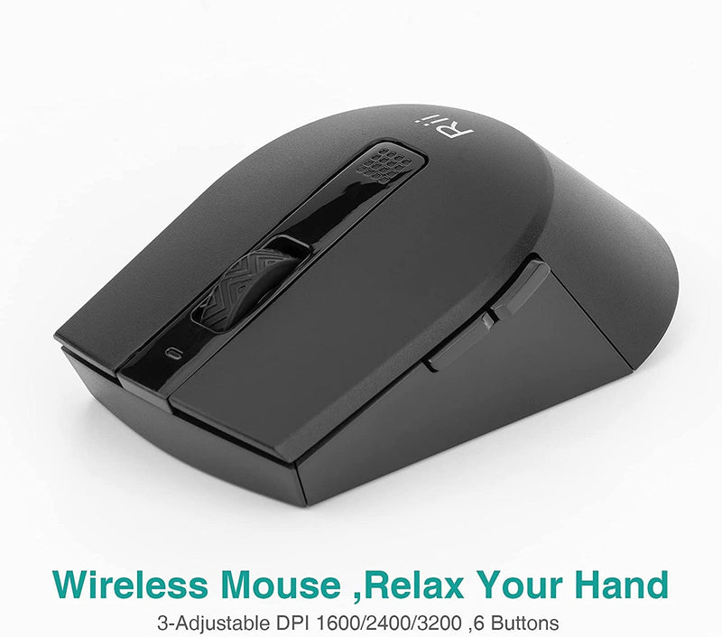 Rii RKM709 2.4 Gigahertz Ultra-Slim Wireless Keyboard and Mouse Combo, Multimedia Office Keyboard for PC, Laptop and Desktop,Business Office(Black) Black