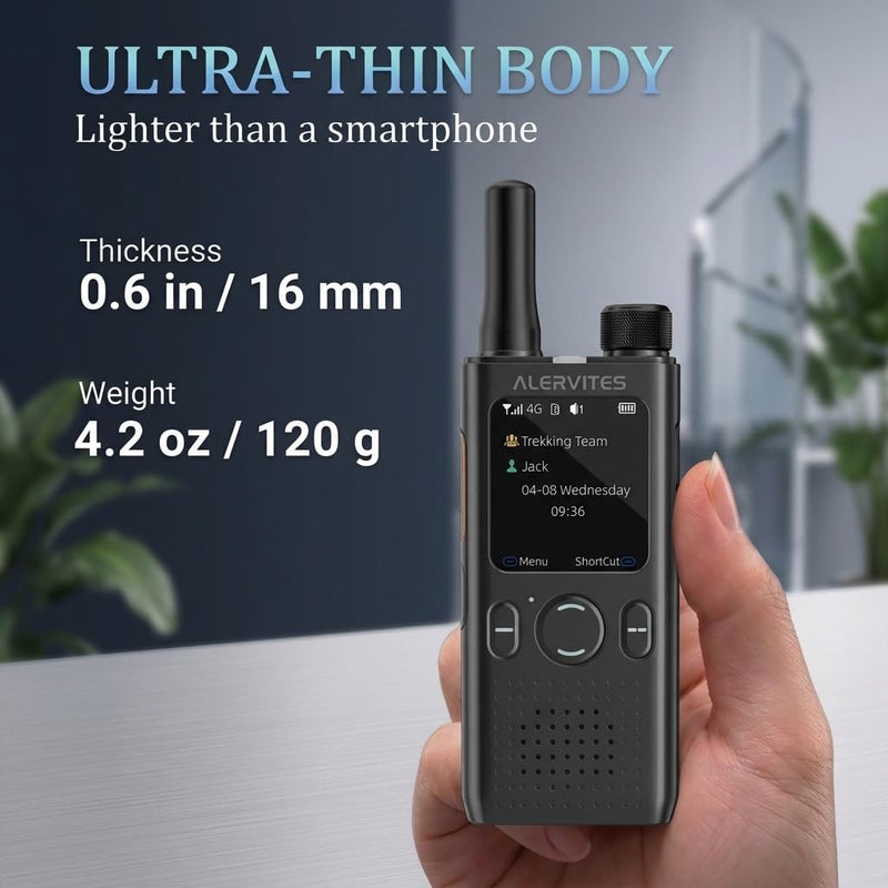POC-AT1 4G/5G Network Radio, [White/Black] Global Range Walkie Talkie with Screen, Type-C Fast Charging, No Distance Limit PoC Radio for Hotels, Security, Road Trips Gray