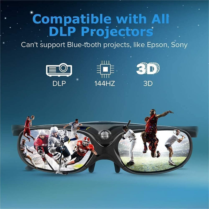 BOBLOV DLP Link 3D Glasses (4 Pack), 144Hz Rechargeable Active Shutter Eyewear Compatible with Most DLP-Link 3D Projectors- Acer, ViewSonic, BenQ Vivitek, Optoma, Panasonic, Dell, Viewsonic