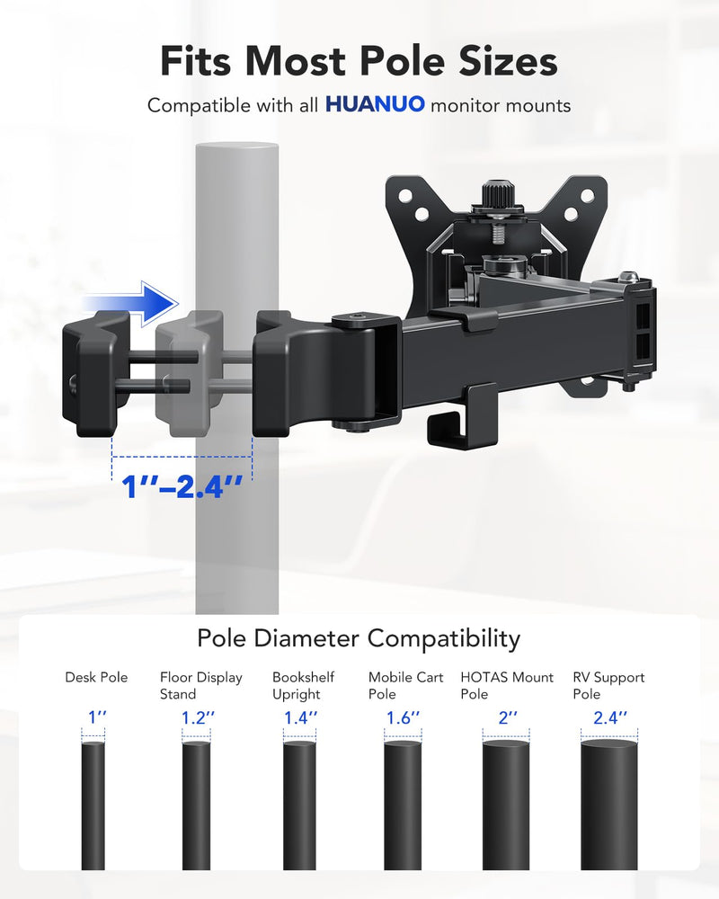 HUANUO FlowLift™ Pro Monitor Arm and HUANUO Universal Full Motion Pole Mount Monitor Arm