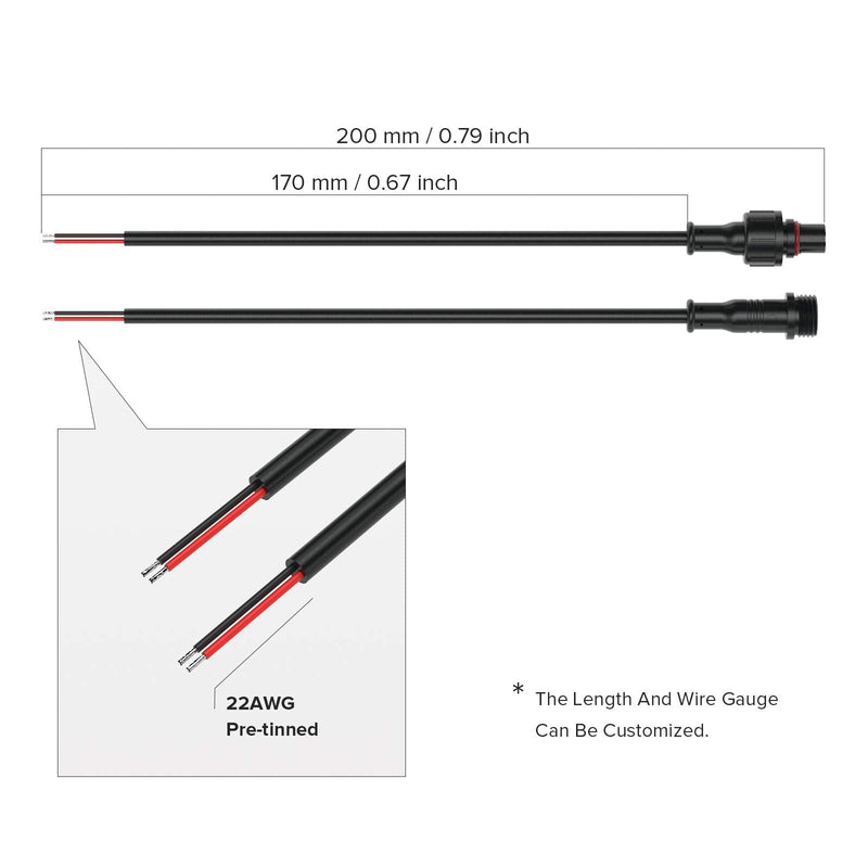 BTF-LIGHTING 2 Pin Waterproof Electrical Plug 22 AWG IP65 Male Socket 7.87 in/20 cm Extension Cable for Boat, Indoor/Outdoor LED Strip/Strip Light 22 mm Nut Small 5 Pairs 2Pin Small