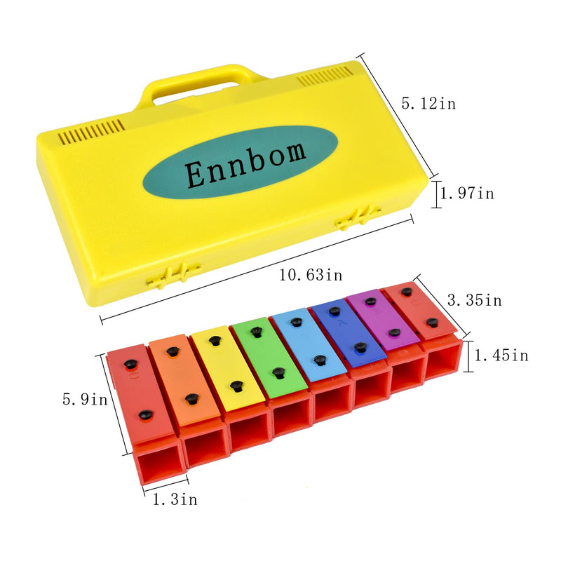 ENNBOM 8 Notes Chromatic Xylophone Glockenspiel Resonator Bells with Yellow Case