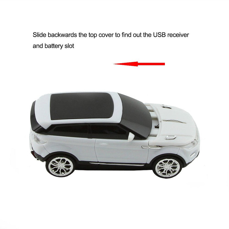 3C Light Car Mouse Wireless 2.4GHz Cool Sport SUV Car Shape Mouse Optical Mice 1600 DPI with USB Receiver Suitable for PC/Computer/Laptop (White)