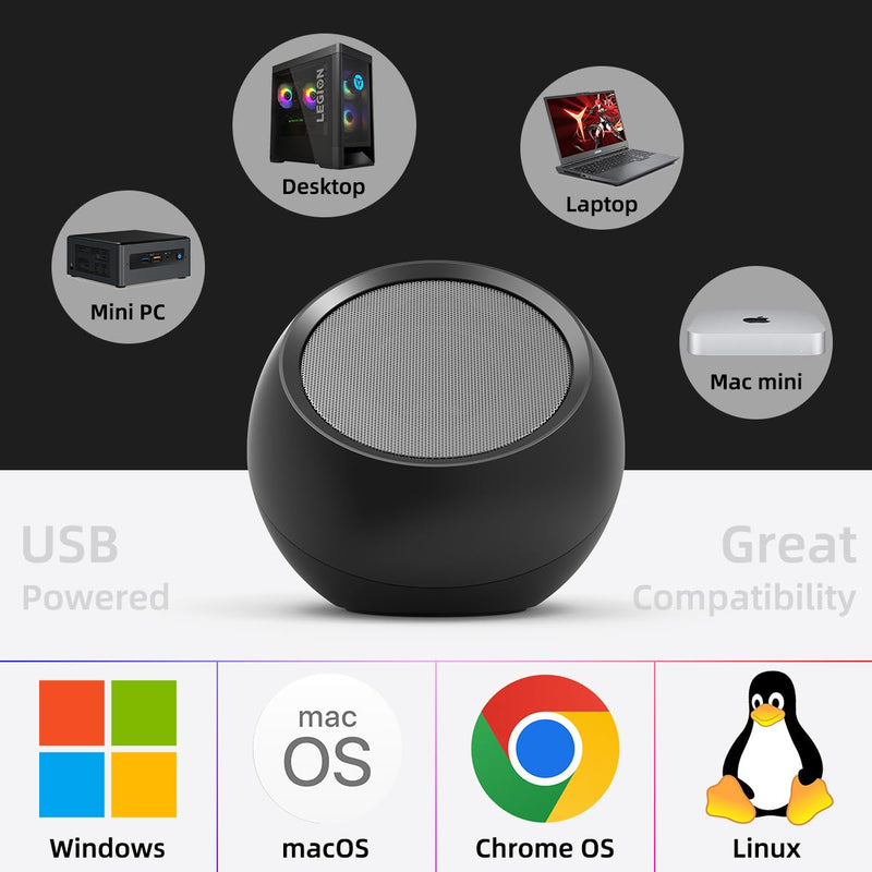 [Upgraded] USB Computer Speakers for Desktop PC Laptop | Small Plug-N-Play External Speakers with Crystal-Clear Sound, Loud Volume, Rich Bass, Compatible with Windows/macOS/ChromeOS/Linux – Portable Single