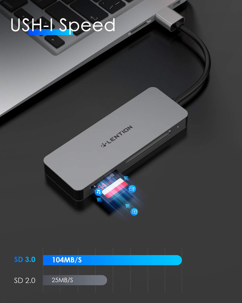 LENTION USB 3.0 to CF/SD/Micro SD Card Reader, SD 3.0 Card Adapter for SD/SDHC/SDXC/MMC/RS-MMC/Micro SD/Micro SDHC/Micro SDXC/CF Type I, Compatible Windows, MacOS, ChromeOS, More (CB-H12, Space Gray)
