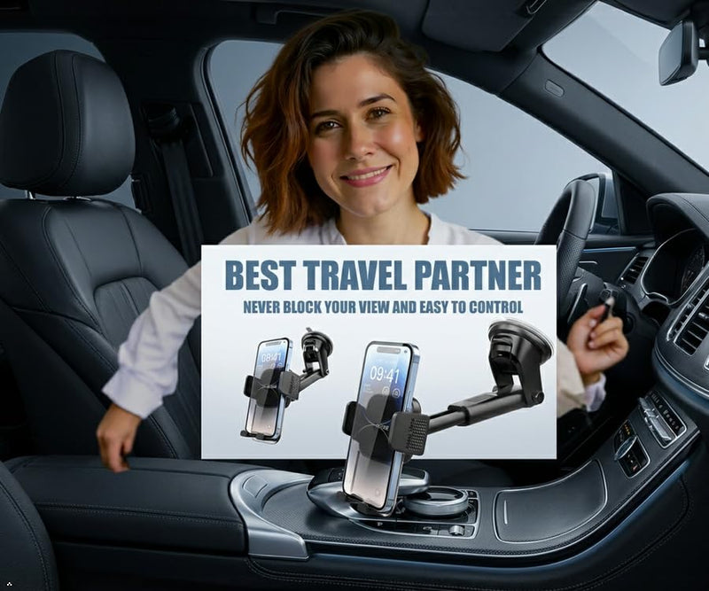 [2026 Upgraded Military-Grade Car Phone Holder Mount — Ultra-Stable Clamp Grip, 3-in-1 Dashboard/Windshield/Air Vent, One-Button Release — Heavy Duty Universal for iPhone & All Smartphones