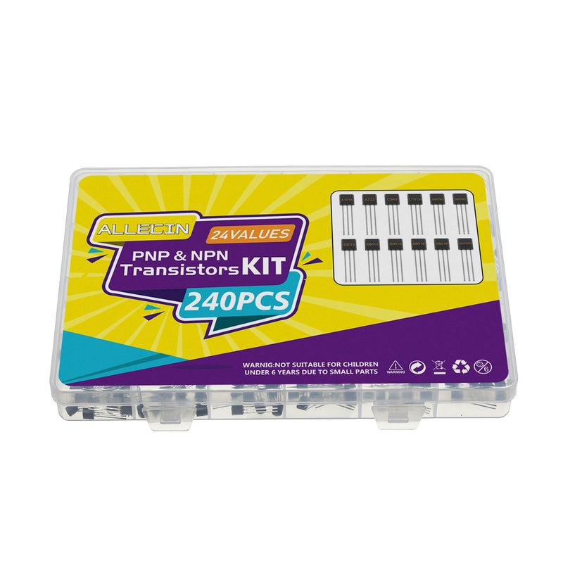24 Values BJT Transistor Kit A1015 A733 C945 C1815 S8050 S8550 S9012 S9013 S9014 S9015 S9018 2N7000 2N2222 2N2907 2N3904 2N3906 2N5401 2N5551 BC327 BC337 BC547 BC550 BC557 BC560 Transistors