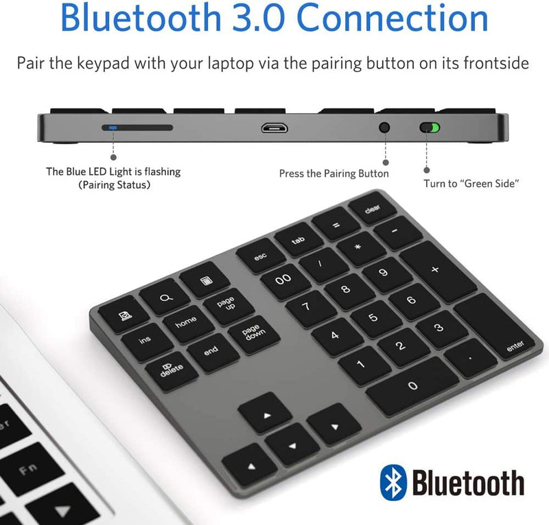 JOYEKY Bluetooth Number Pad, Wireless Numeric Keypad | Number Pad for Laptop,USB-C Rechargeable,34-Keys Bluetooth Numeric Keypad L325