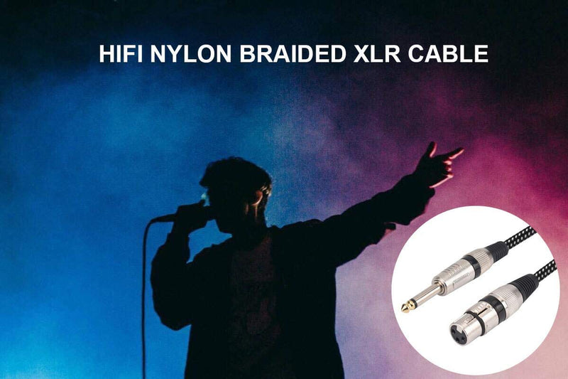 XLR Female to 1/4 Inch TS Cables 10 FT/2Pack, Nylong Braided XLR 3 Pin Female to 6.35mm TS Male Unbalanced Interconnect Wire Mic Cord for Dynamic Microphone (Pure Copper Conductors) 2 10FT