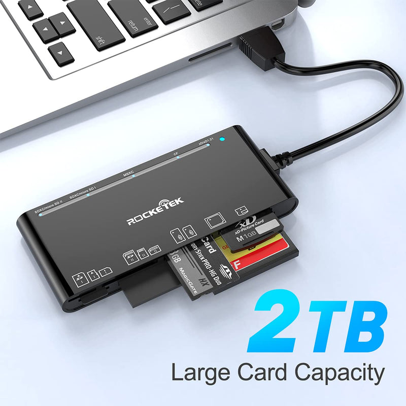 7-IN-1 Multi Card Reader, Rocketek USB 3.0 Memory Card Reader for SD/SDXC/SDHC/Micro SD/CF/XD/MS/MMC Camera Memory Card, 7 in 1 USB Card Reader/Writer(5Gbps) SD Card Reader for Mac OS,Windows,Linux RT-CR7