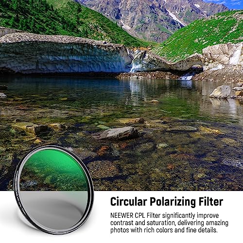 NEEWER 77mm Polarizer Filter, 24 Layer Multi Resistant Nano Coated MC CPL Circular Polarizing Filter with HD Optical Glass/Ultra Slim for Camera Lens, Reduce Reflection/Enhance Contrast/Reduce Glare