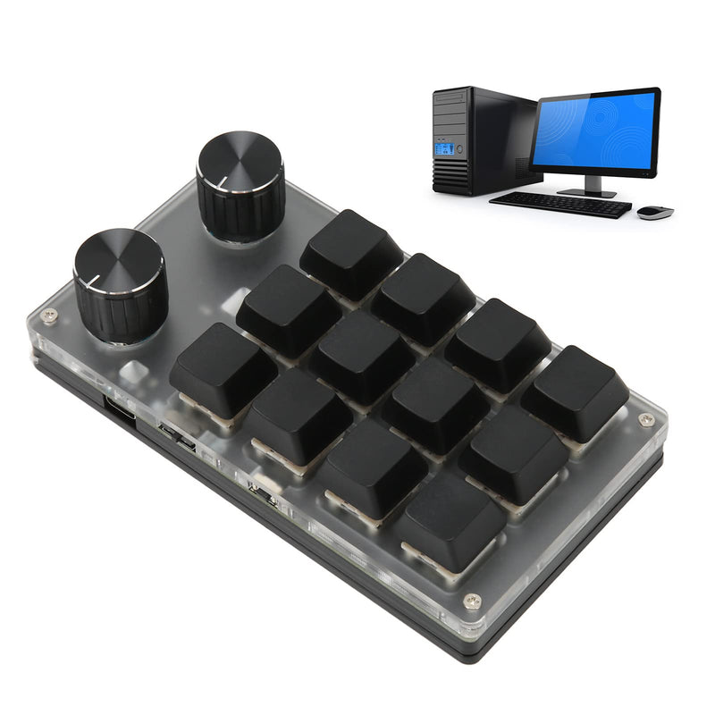 EBTOOLS Mini Keypad, Knob Design Red Switch One Handed Mechanical Programmable Keypad, Wires USB BT Dual Mode, for for Vista, for Linux, for OS X (12 Keys with 2 Knobs) 12 Keys with 2 Knobs