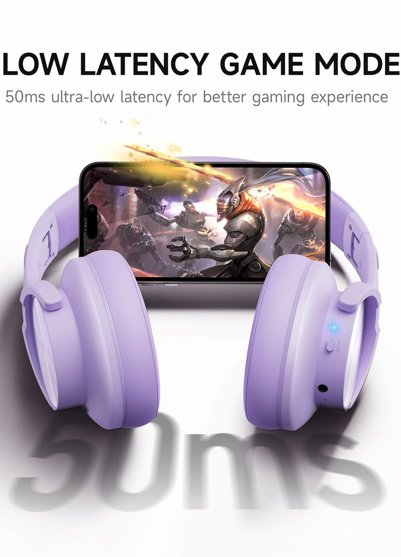 Picun B8 Headphones Wireless Bluetooth, 120H Bluetooth Headphones Over Ear with 3EQ Music Modes, Hands-Free Calls, Deep Bass Headphones for Travel Home Office Cellphone PC (Purple) Purple