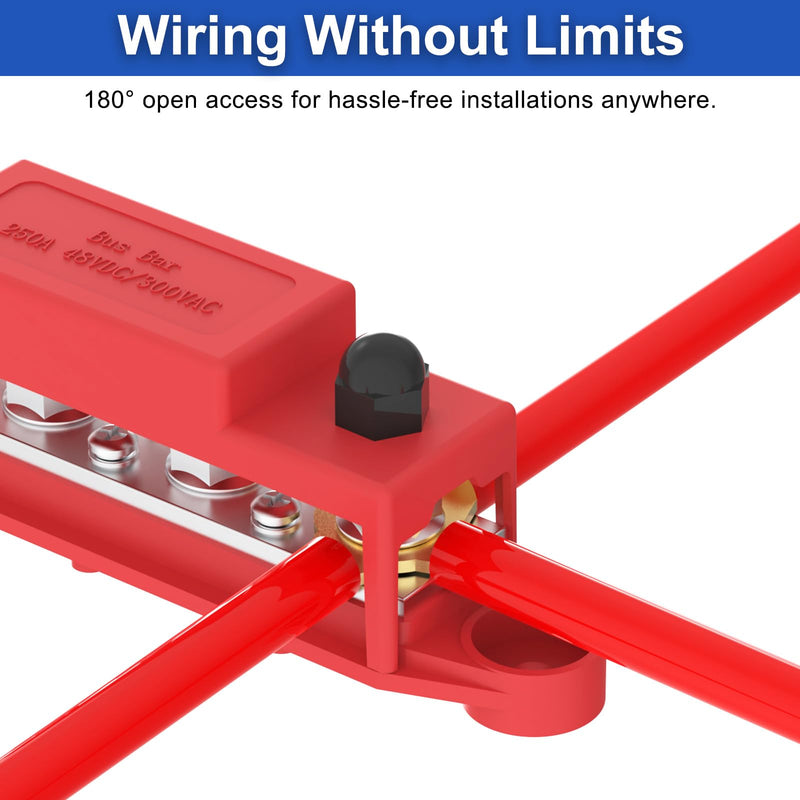 Upgraded Bus Bar 250A 12V Power Distribution Block with 5/16" (M8) 4-Posts Terminals Block with Cover for Automotive, Marine, Battery System (Black & Red) Upgrade250A-5/16''(M8) Black & Red