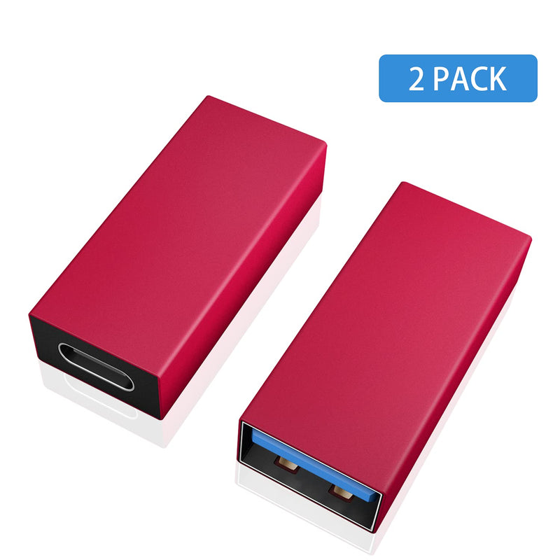 Duttek USB C to USB 3.0 Adapter, USB to USB C Adapter, USB 3.1 USB 3.0 Female to USB C Female Adapter 2 Pack (Red)
