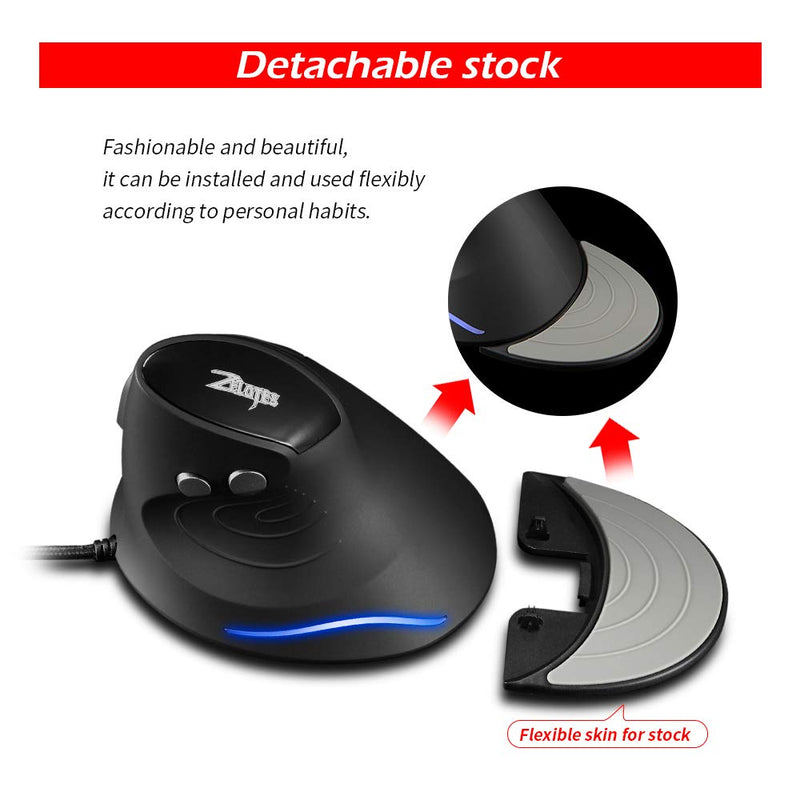 Zelotes Vertical Ergonomic Mouse,3200DPI Computer Mouse, 6 Buttons,LED Optical Wired Mouse Corded Mice for Computer, Laptop, PC – Black