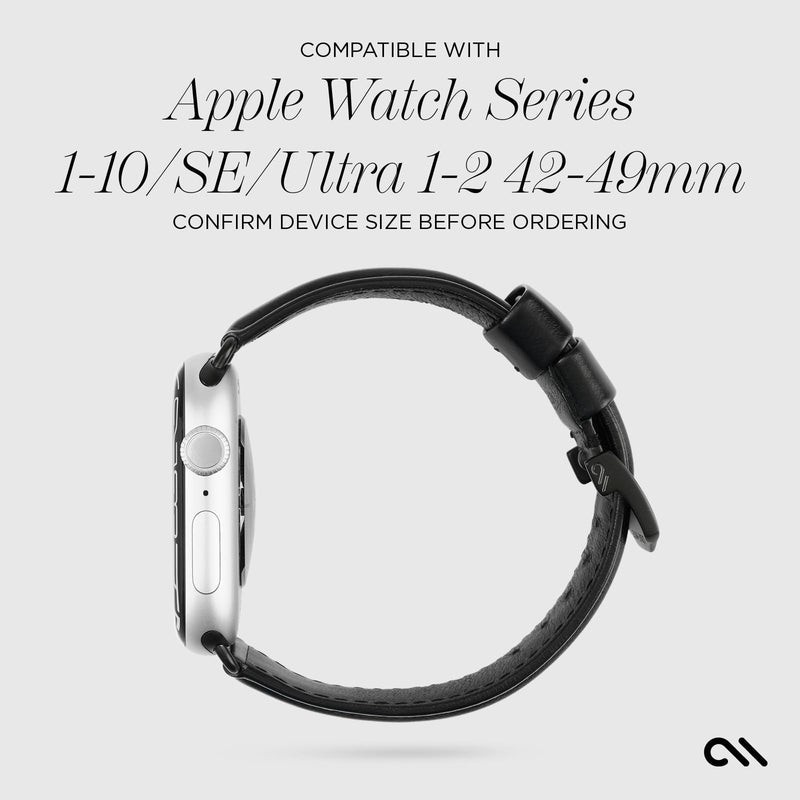 Case-Mate Apple Watch Band for Men and Women - Compatible with 42mm - 49mm iWatch Series 11/10/9/8/7/6/5/4/3/2/1/SE & Ultra 1/2/3 - Signature Premium Leather Band - Easy to Install and Remove - Black