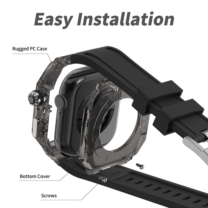 Transparent Crystal Case and Band for Apple Watch Series 11/10 46mm/42mm, Luxury Clear Designer Rugged Military Protective Cover Tactical Heavy Duty Protection for iWatch Black