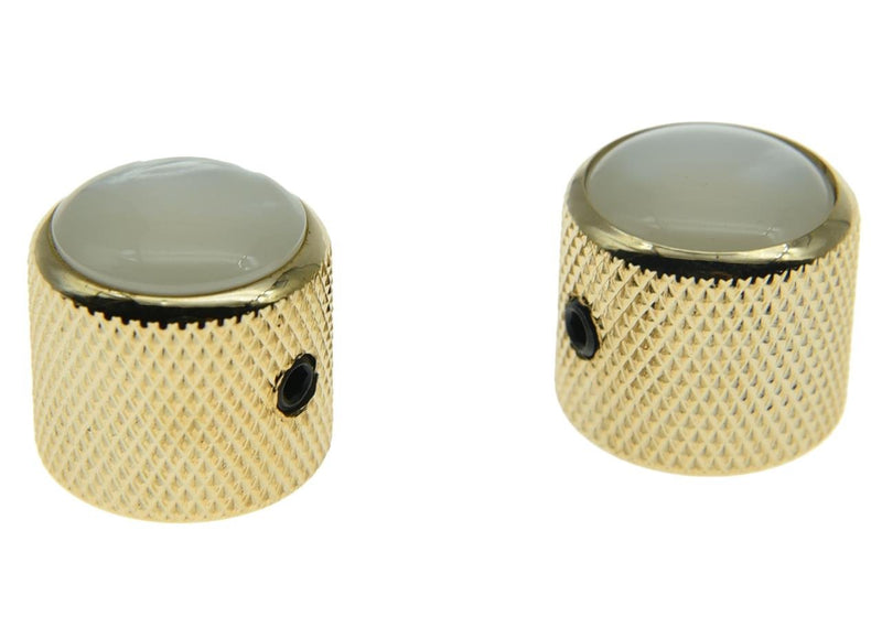 KAISH Set of 2 Gold with White Pearl Cap Guitar Knobs Pearl Top Dome Knobs Bass Knob with Set Screw for Tele/Telecaster