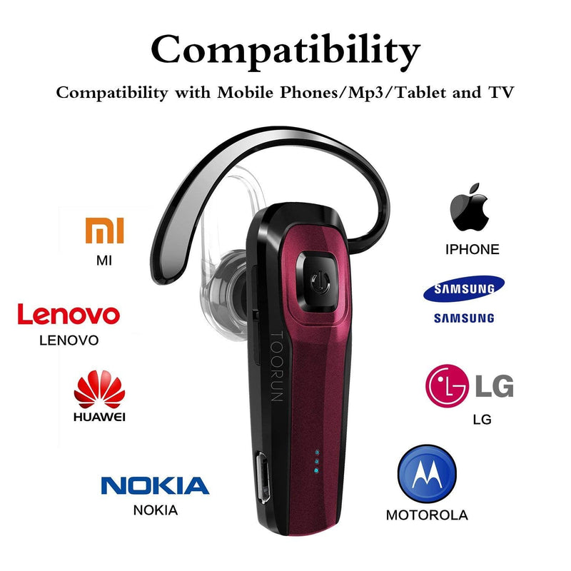 Bluetooth Earpiece, M26 Bluetooth Headset Handsfree Wireless Headphone with Noise Cancelling and Microphone Compatible for Android iPhone Cell Phone Laptop - Red