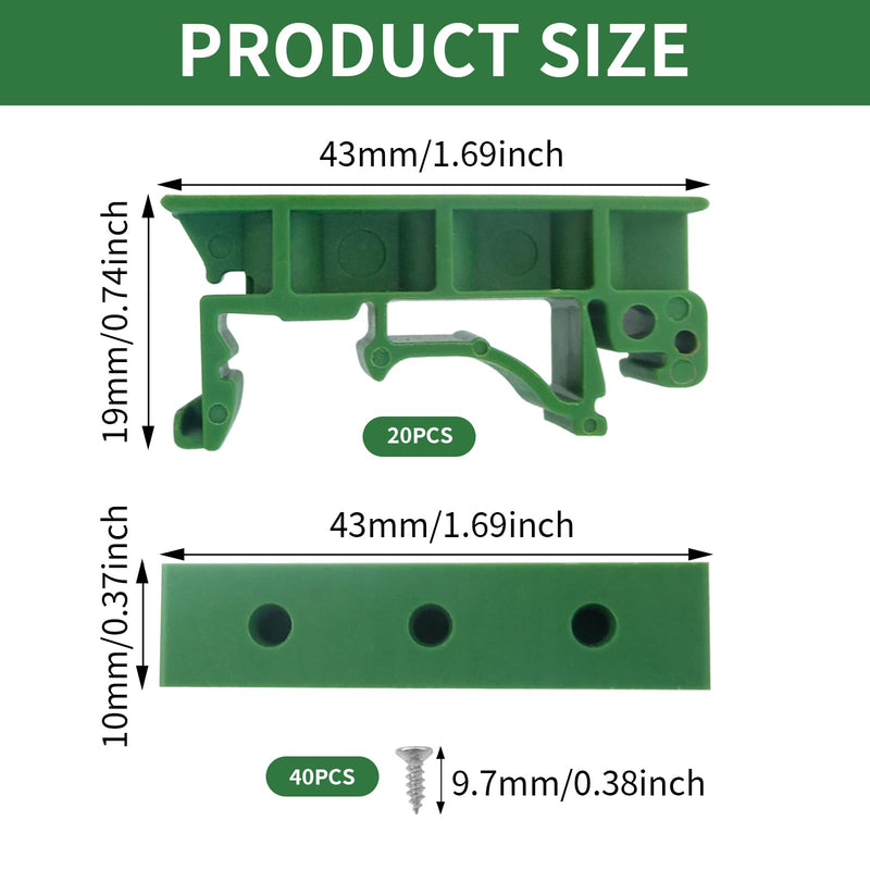 BuxiuGK 20 pieces (10 sets) PCB DIN C45 rail DIN rail adapter plastic with 40 screws for securing and holding circuit boards or electronic switching devices for 35 mm DIN rail