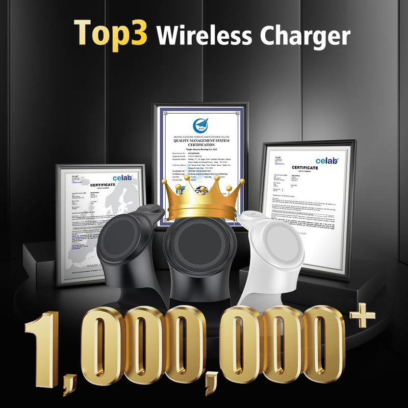 Wireless Charger,3 in 1 Magnetic Wireless Charger Stand, Fast Wireless Charging Dock for iPhone16/15/14/13/12 Series, Apple Watch Series, AirPods Pro. Black