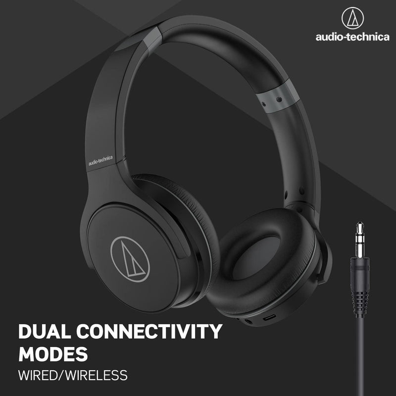 Audio-Technica ATH-S220BTBK Wireless On Ear Headphones, Black Adjustable On-ear, closed-back